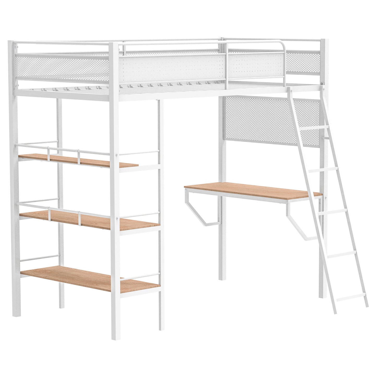 Campus 3-shelf Metal Twin Workstation Loft Bed Matte White - Discount Furniture Connection