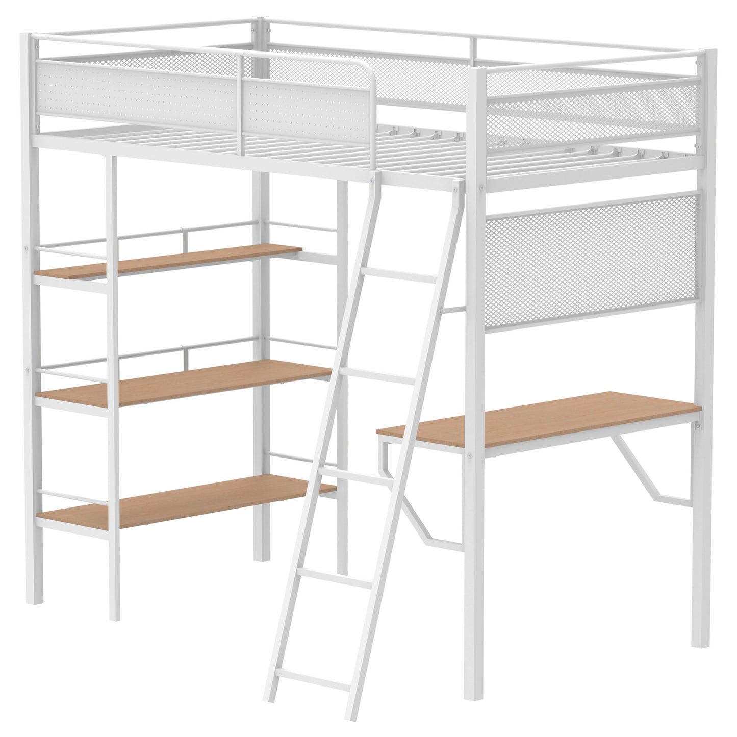 Campus 3-shelf Metal Twin Workstation Loft Bed Matte White - Discount Furniture Connection