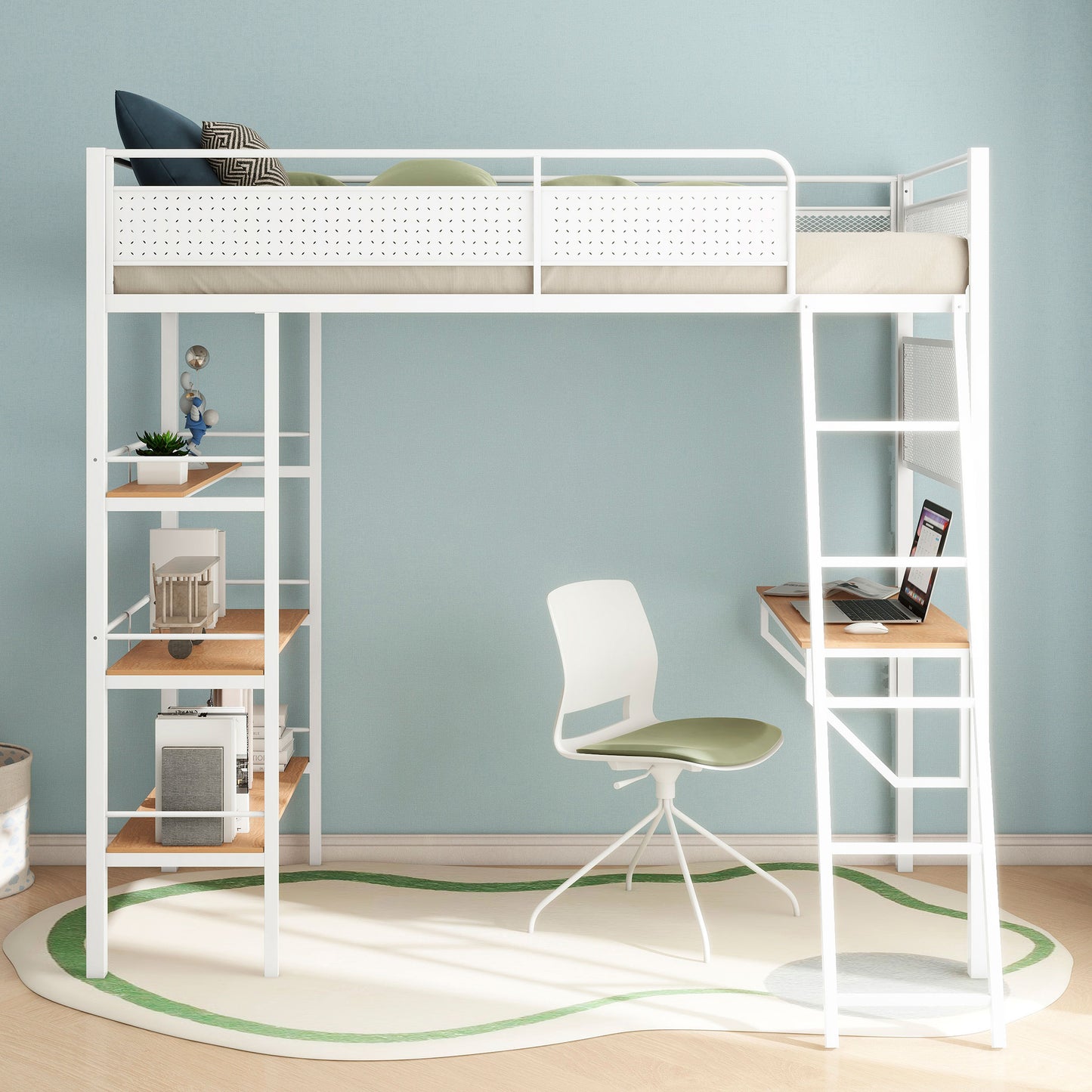 Campus 3-shelf Metal Twin Workstation Loft Bed Matte White - Discount Furniture Connection