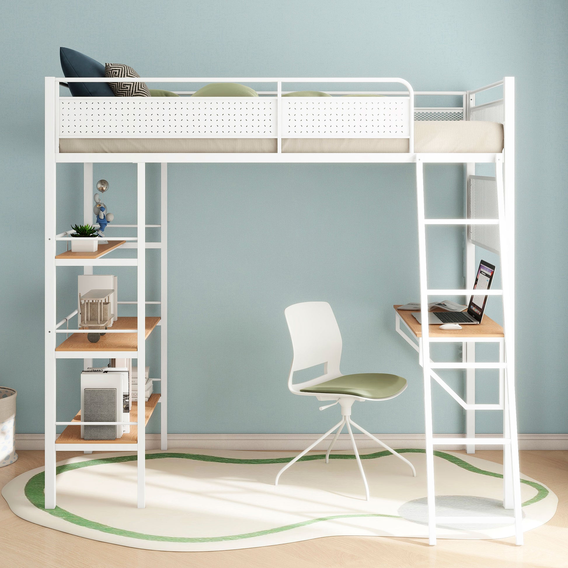 Campus 3-shelf Metal Twin Workstation Loft Bed Matte White - Discount Furniture Connection