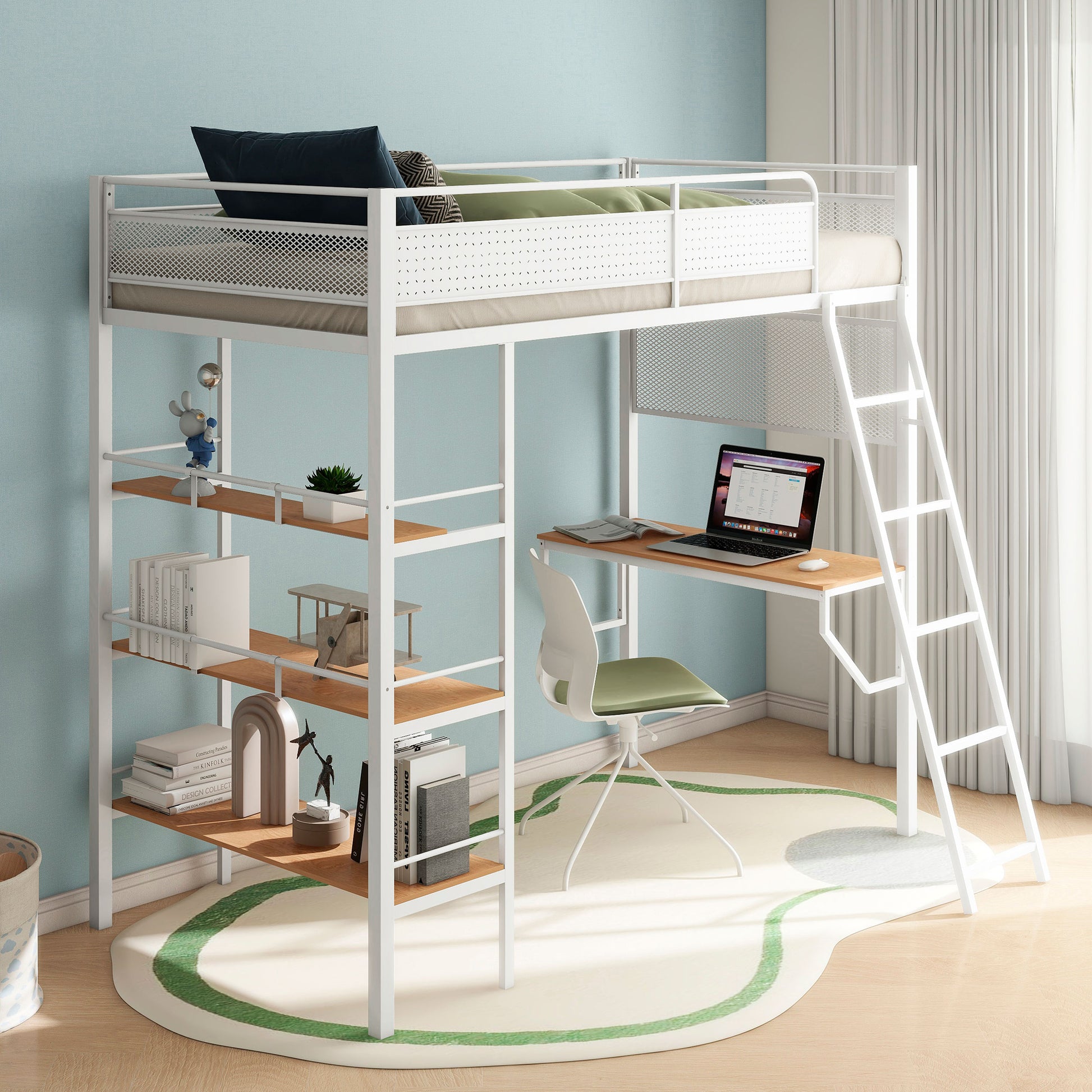 Campus 3-shelf Metal Twin Workstation Loft Bed Matte White - Discount Furniture Connection