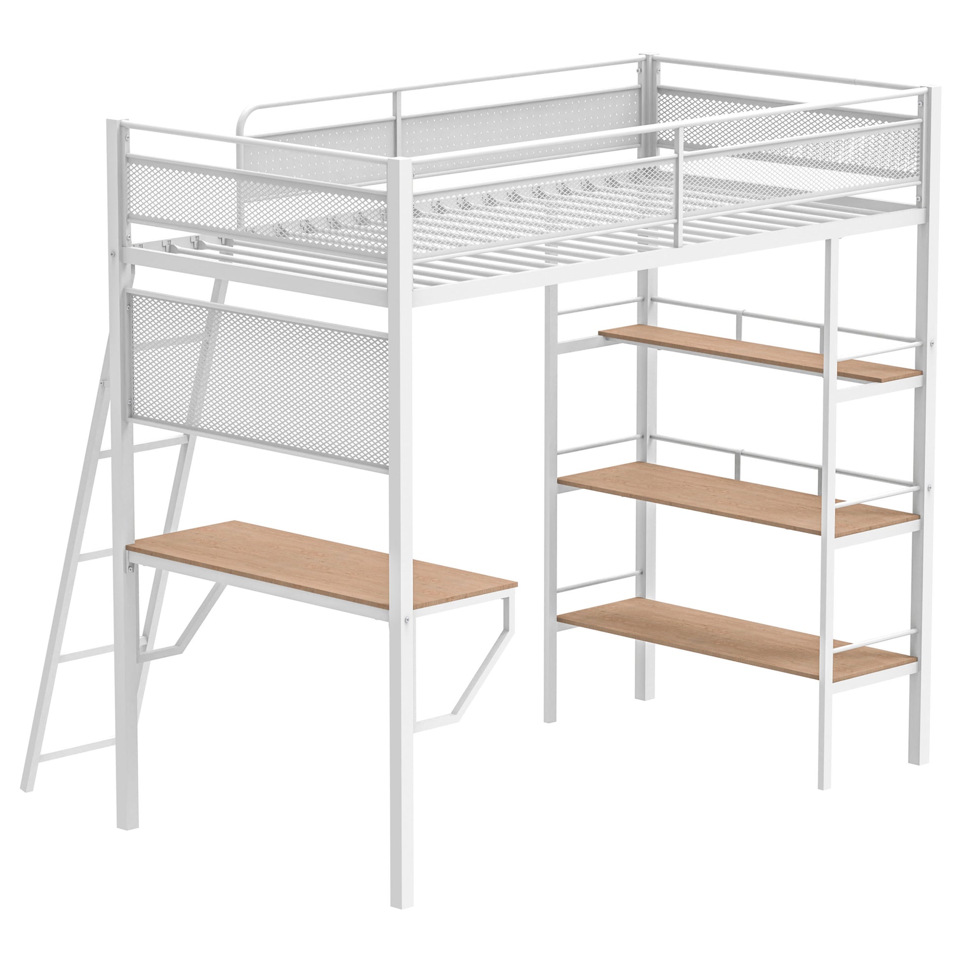 Campus 3-shelf Metal Twin Workstation Loft Bed Matte White - Discount Furniture Connection