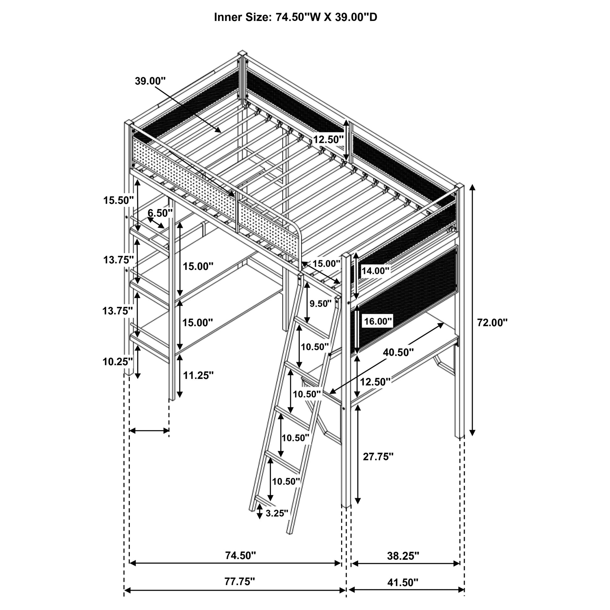Campus 3-shelf Metal Twin Workstation Loft Bed Matte White - Discount Furniture Connection