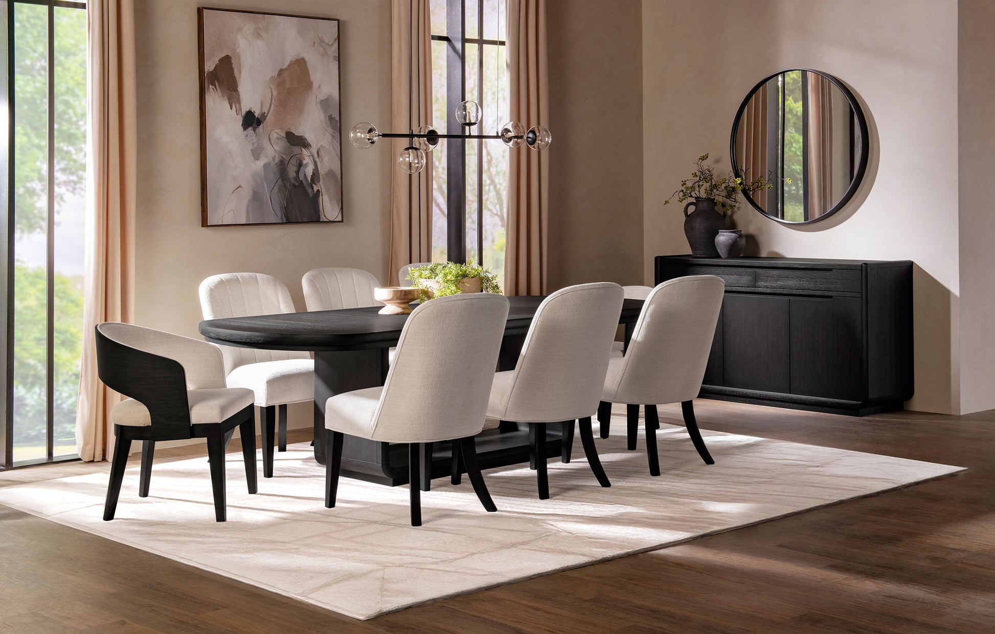 Leandro 9-piece Rectangular Dining Table Set Burnished Black - Discount Furniture Connection