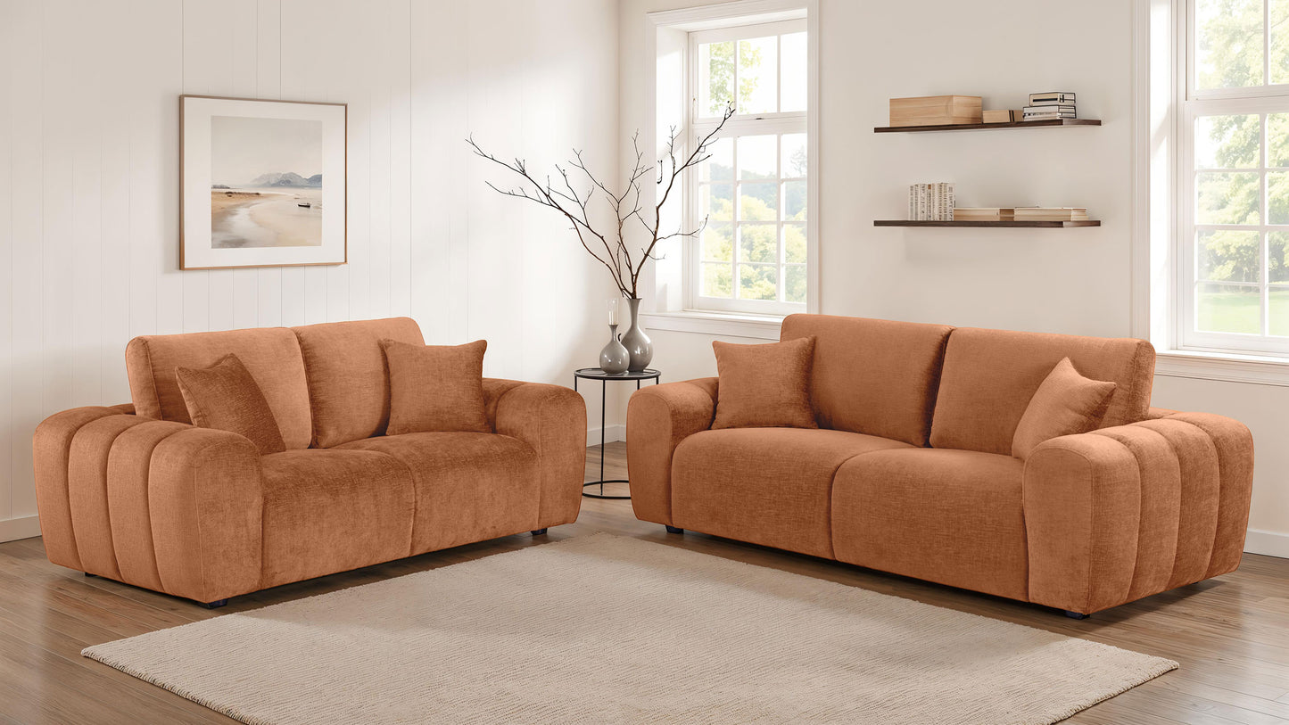 Burnett 2-piece Chenille Upholstered Sofa Set Burnt Orange - Discount Furniture Connection