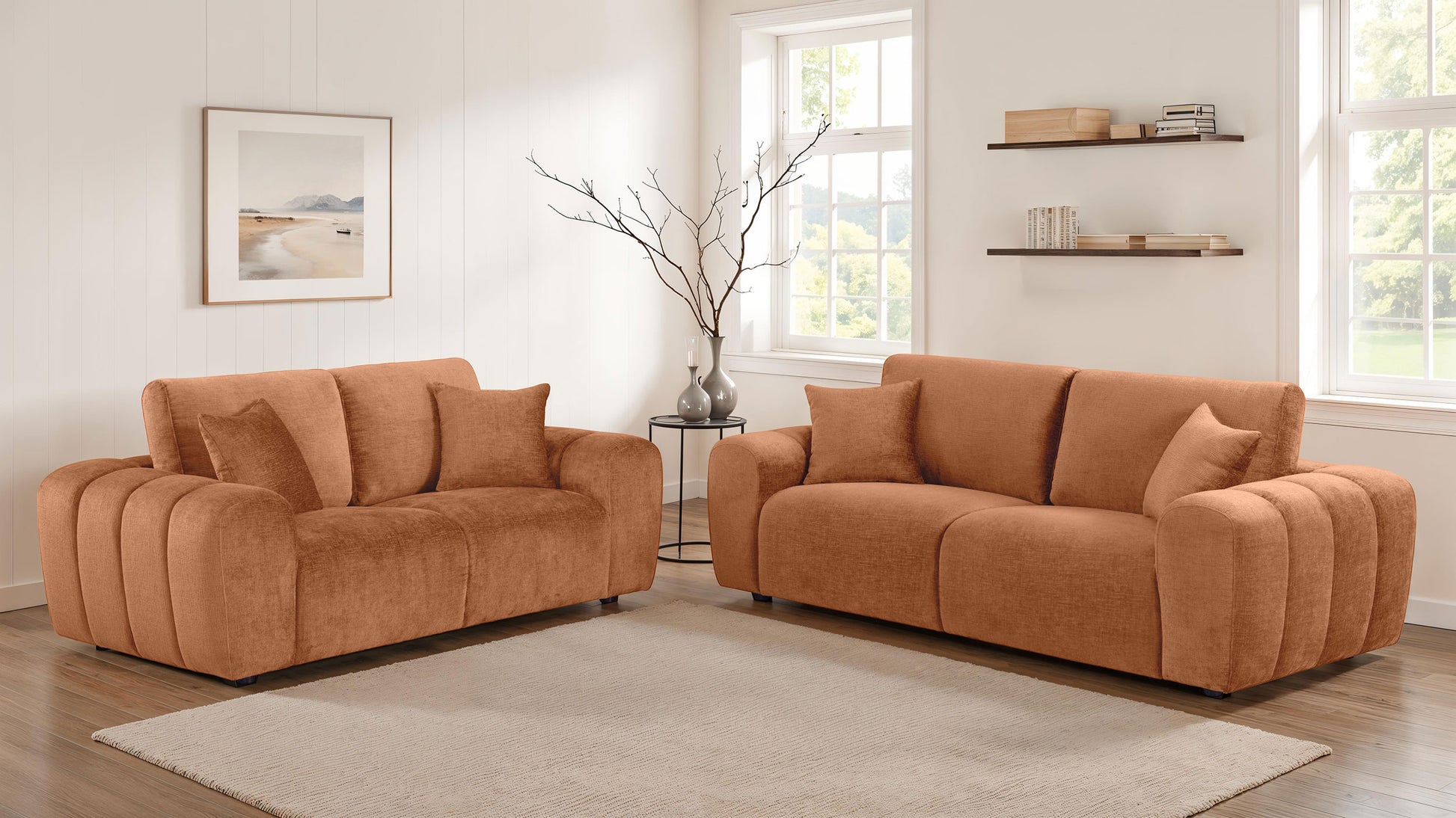 Burnett 2-piece Chenille Upholstered Sofa Set Burnt Orange - Discount Furniture Connection