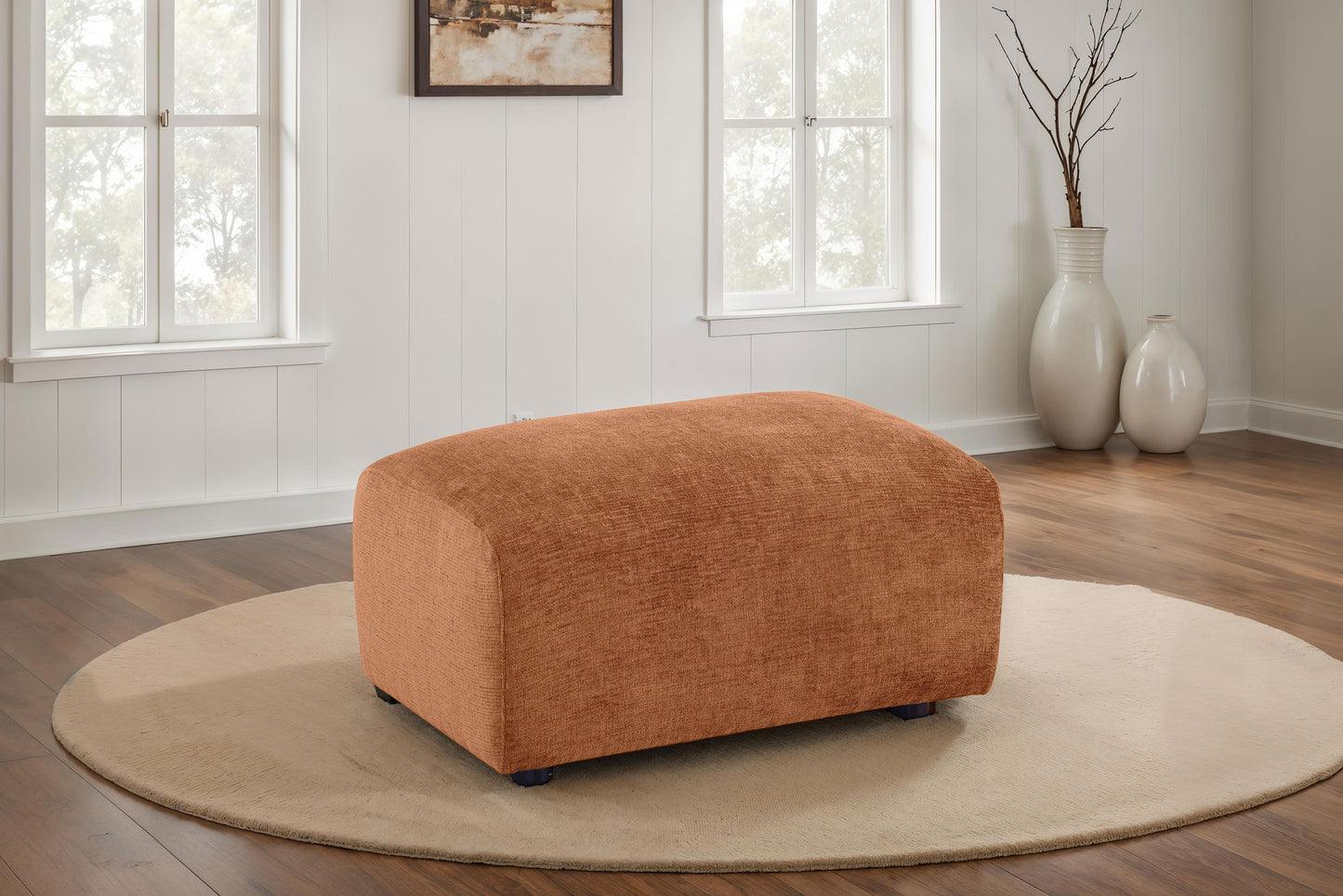 Burnett Chenille Upholstered Ottoman Burnt Orange
