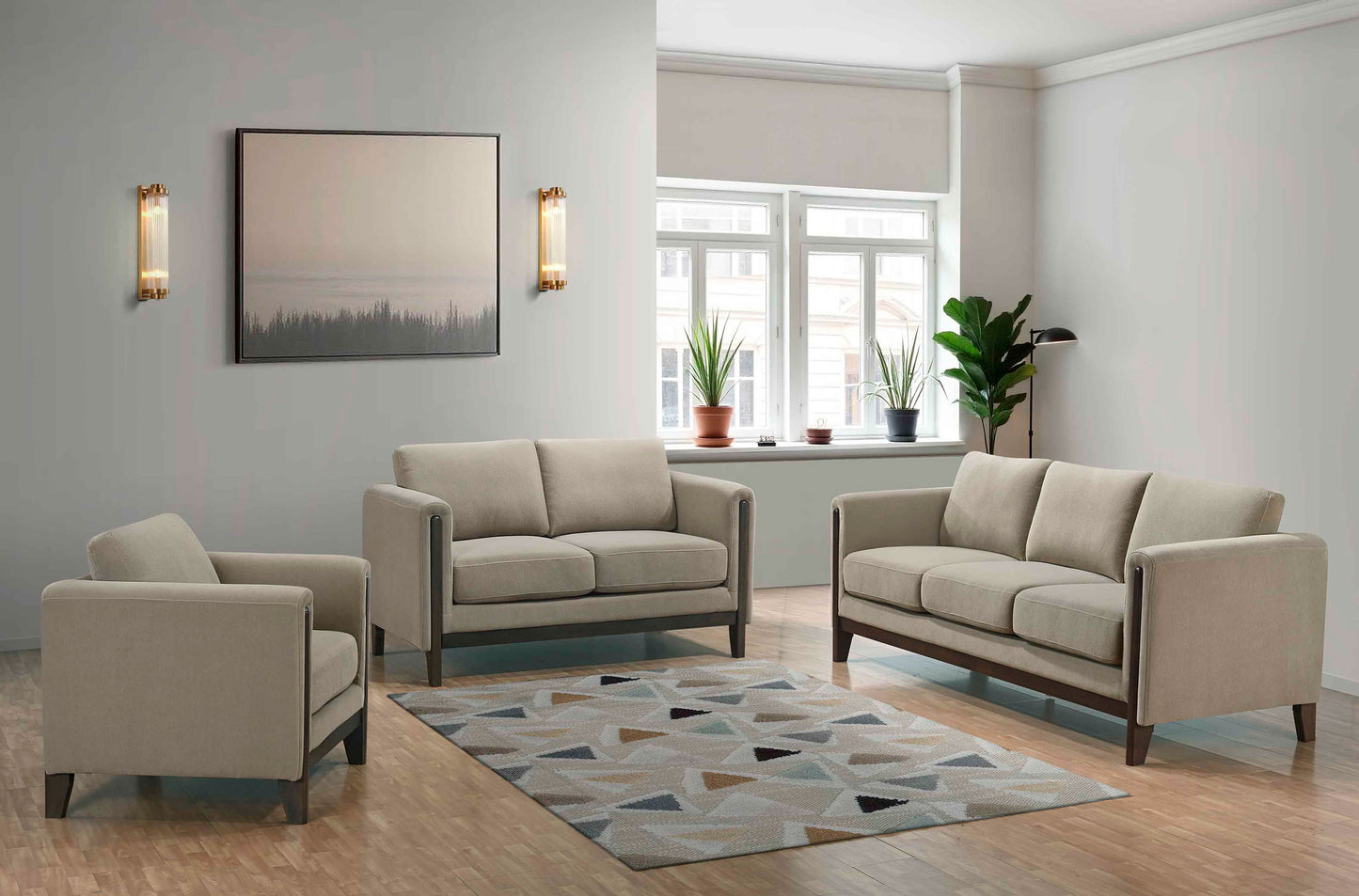 Islington Fabric Upholstered Panel Arm Sofa Taupe