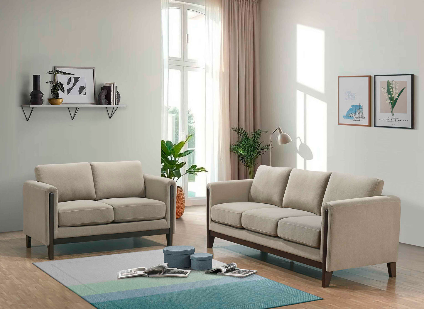Islington 2-piece Upholstered Panel Arm Sofa Set Taupe - Discount Furniture Connection