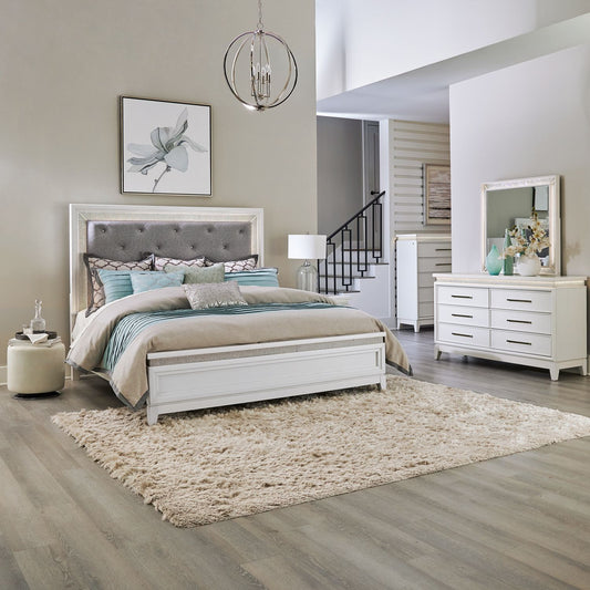 Queen Uph Bed, Dresser & Mirror, Chest