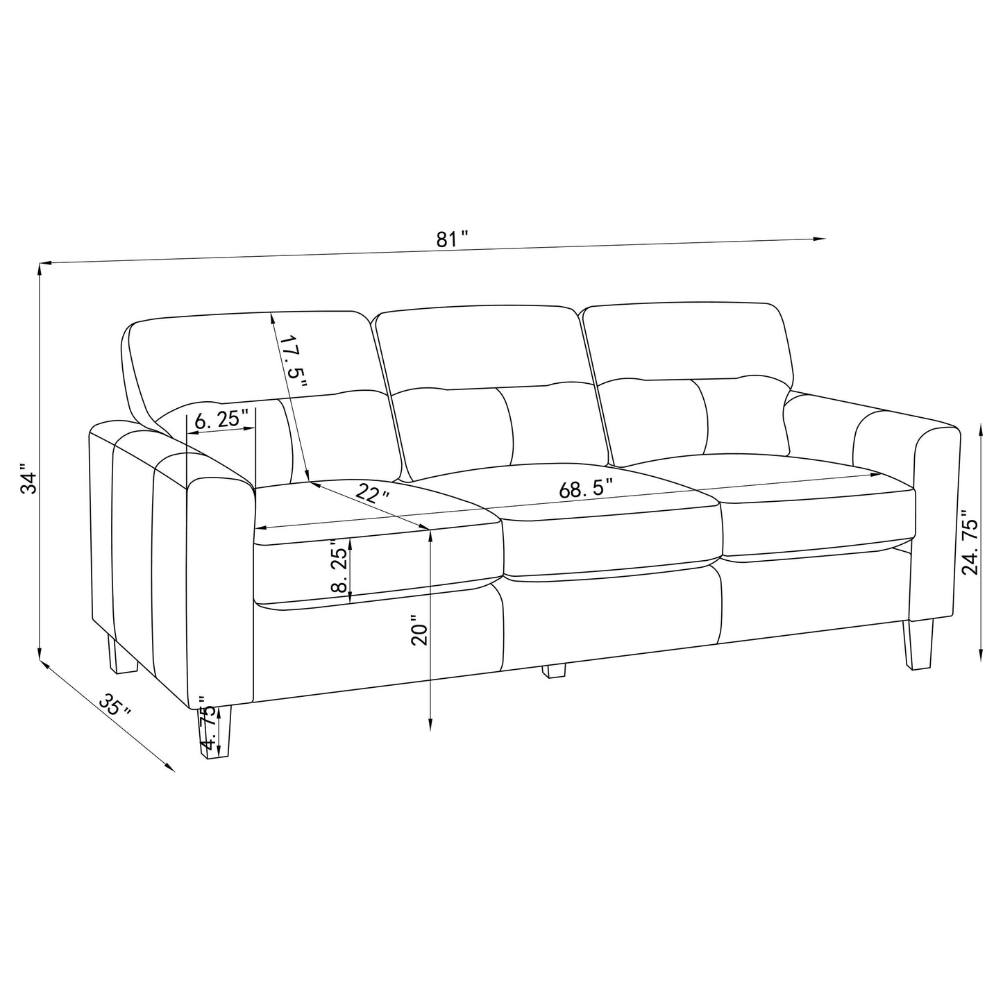 Scotland 2-piece Faux Leather Upholstered Sofa Set Black