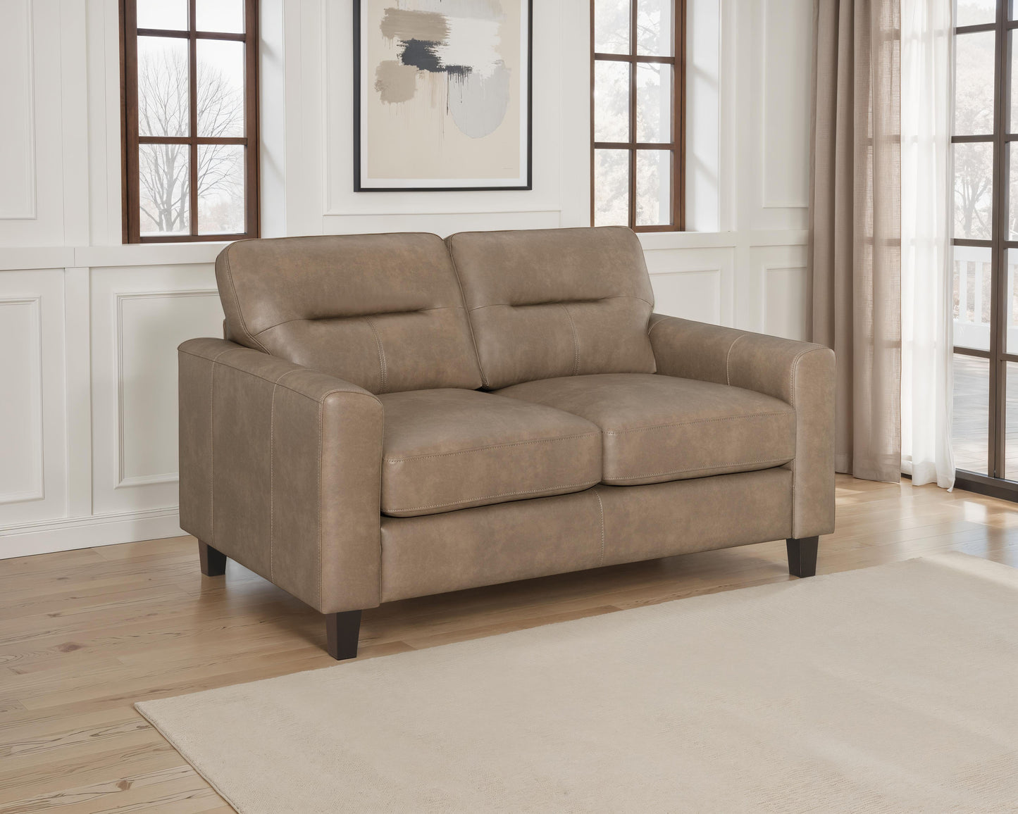 Scotland Faux Leather Upholstered Track Arm Loveseat Brown - Discount Furniture Connection