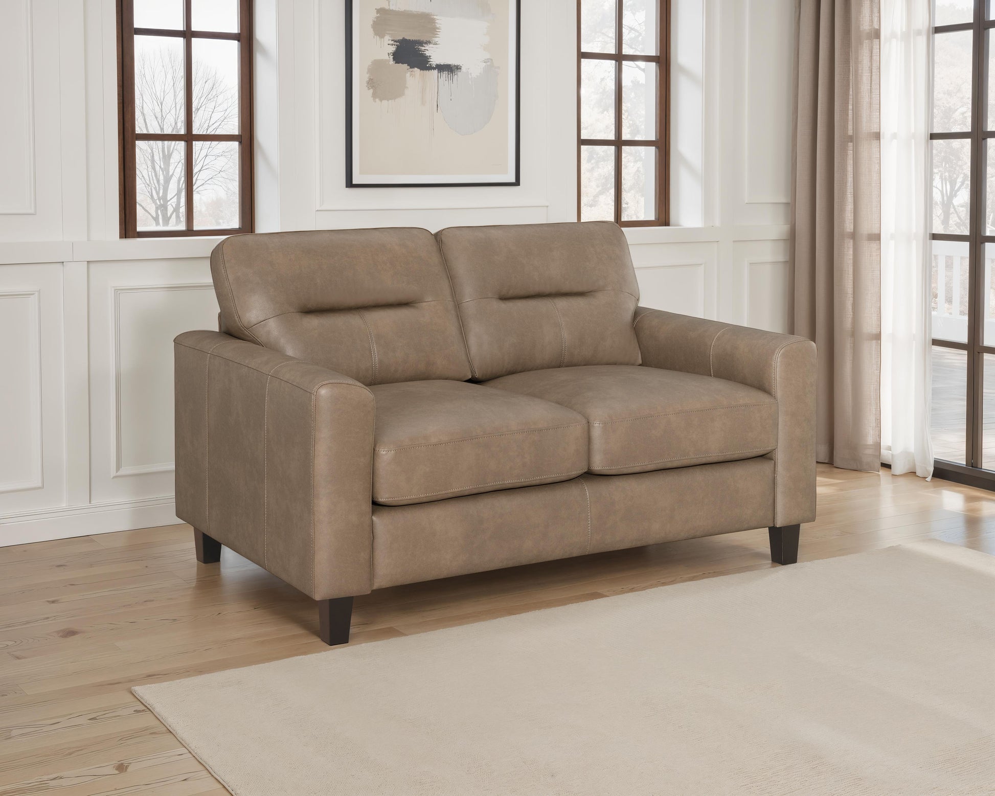 Scotland Faux Leather Upholstered Track Arm Loveseat Brown - Discount Furniture Connection