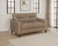 Scotland Faux Leather Upholstered Track Arm Loveseat Brown - Discount Furniture Connection