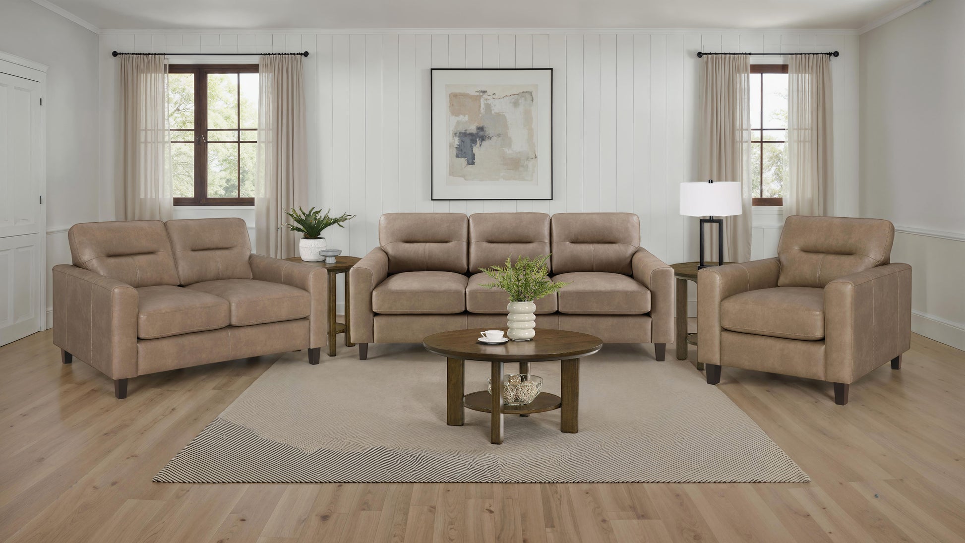 Scotland Faux Leather Upholstered Track Arm Loveseat Brown - Discount Furniture Connection
