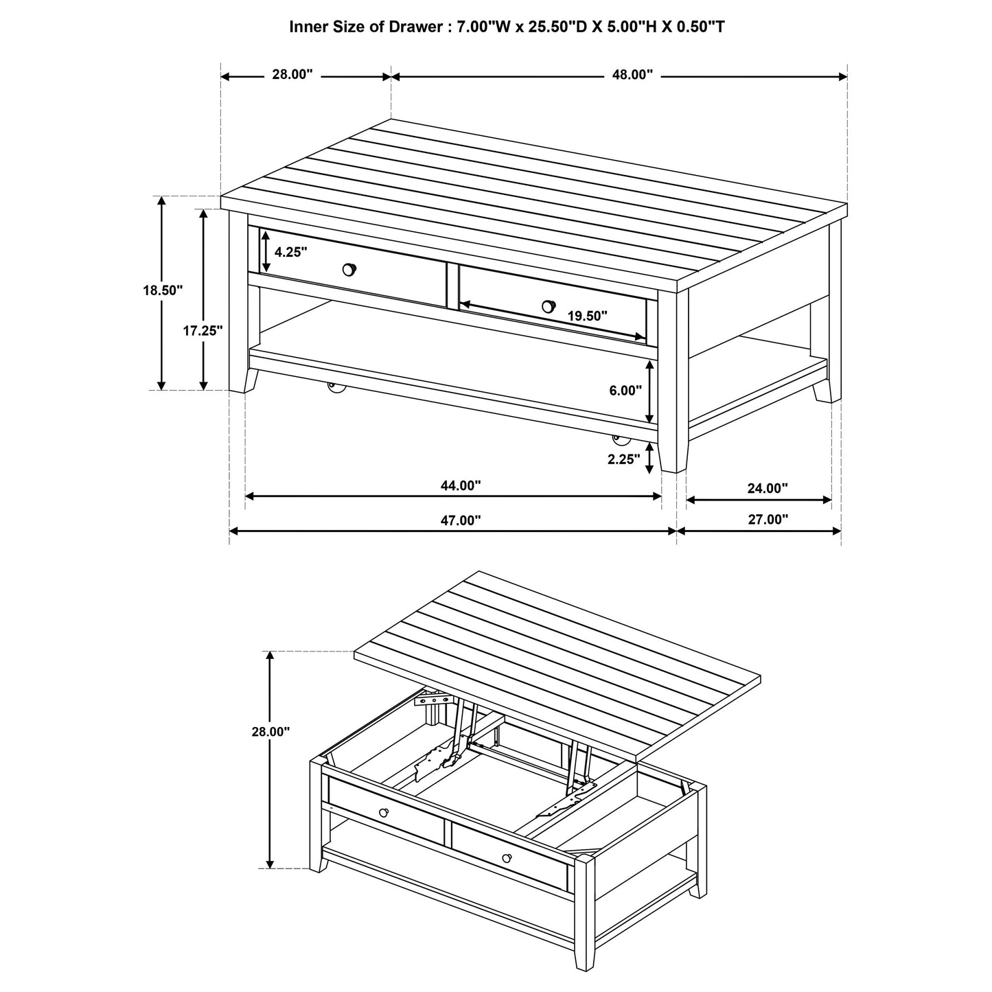 Payne 48-inch Mobile Lift Top Coffee Table Distressed White - Discount Furniture Connection