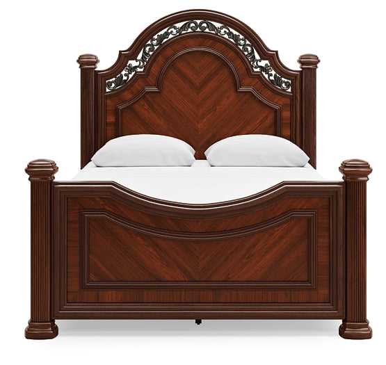 Lavinton Queen Poster Bed with Mirrored Dresser, Chest and Nightstand
