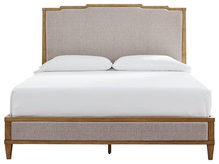 Sharlance King Upholstered Panel Bed with Mirrored Dresser