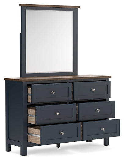 Landocken Full Panel Headboard with Mirrored Dresser and Nightstand