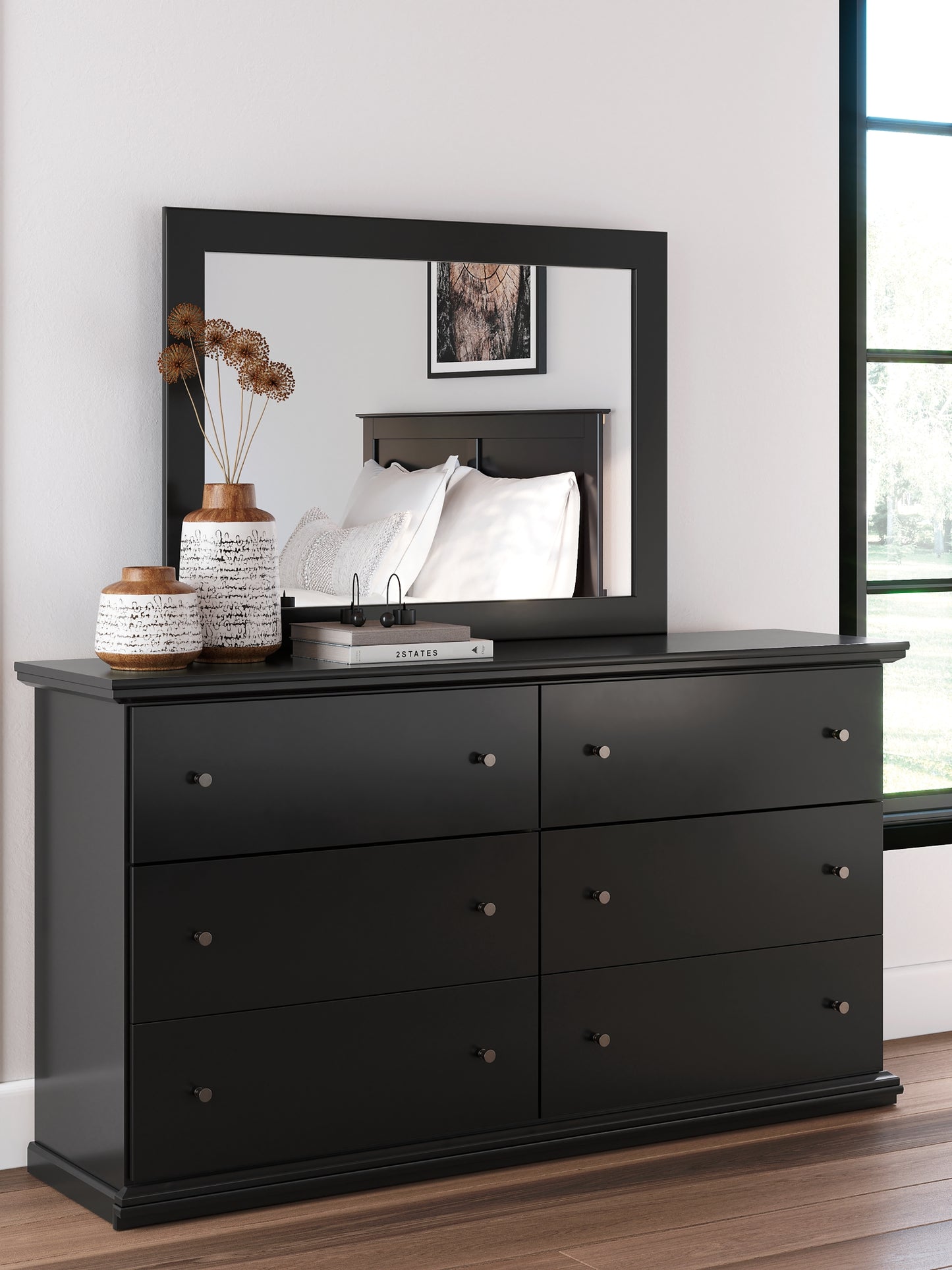 Maribel Full Panel Bed with Mirrored Dresser
