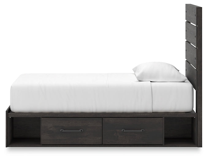 Hollivern Twin Panel Bed with Storage with Mirrored Dresser