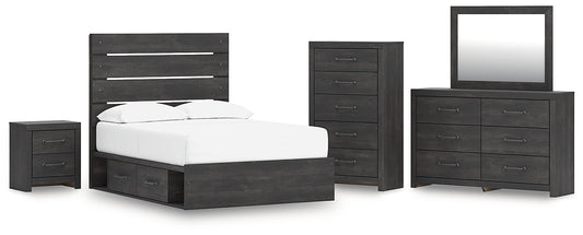 Hollivern Full Panel Bed with Storage with Mirrored Dresser, Chest and Nightstand