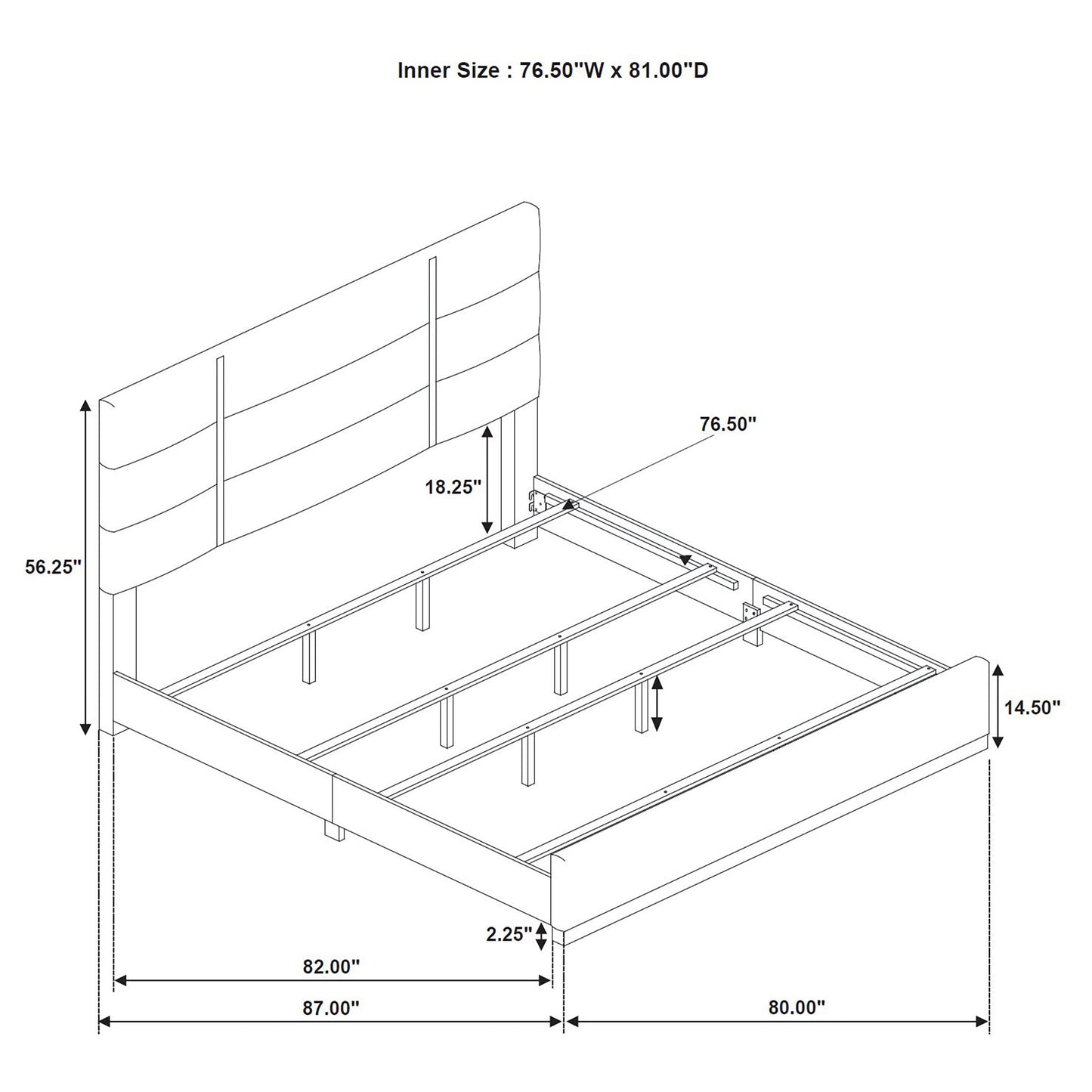Ines 52-inch Fabric Upholstered Eastern King Panel Bed Grey