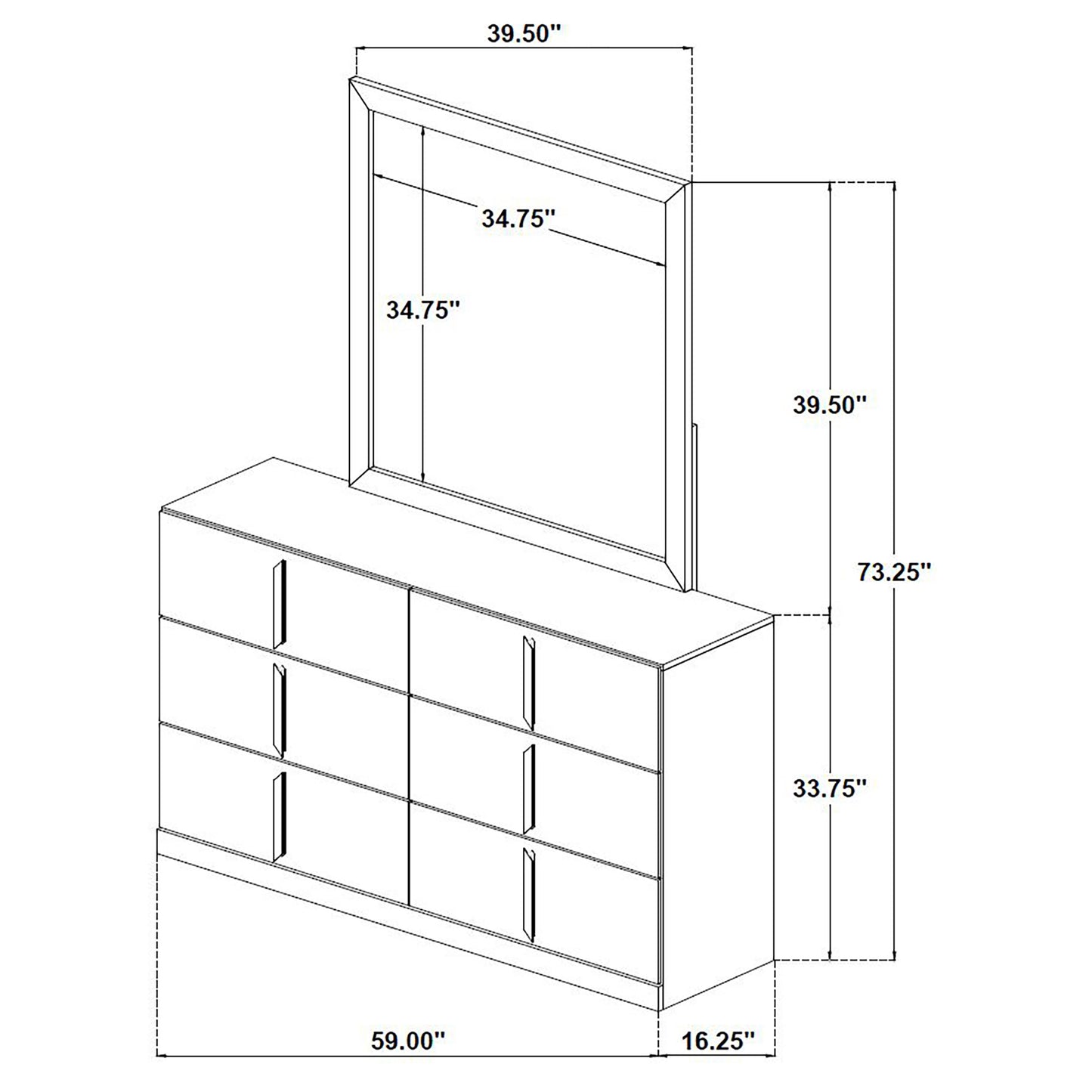 Ines 6-drawer Bedroom Dresser with Mirror White High Gloss
