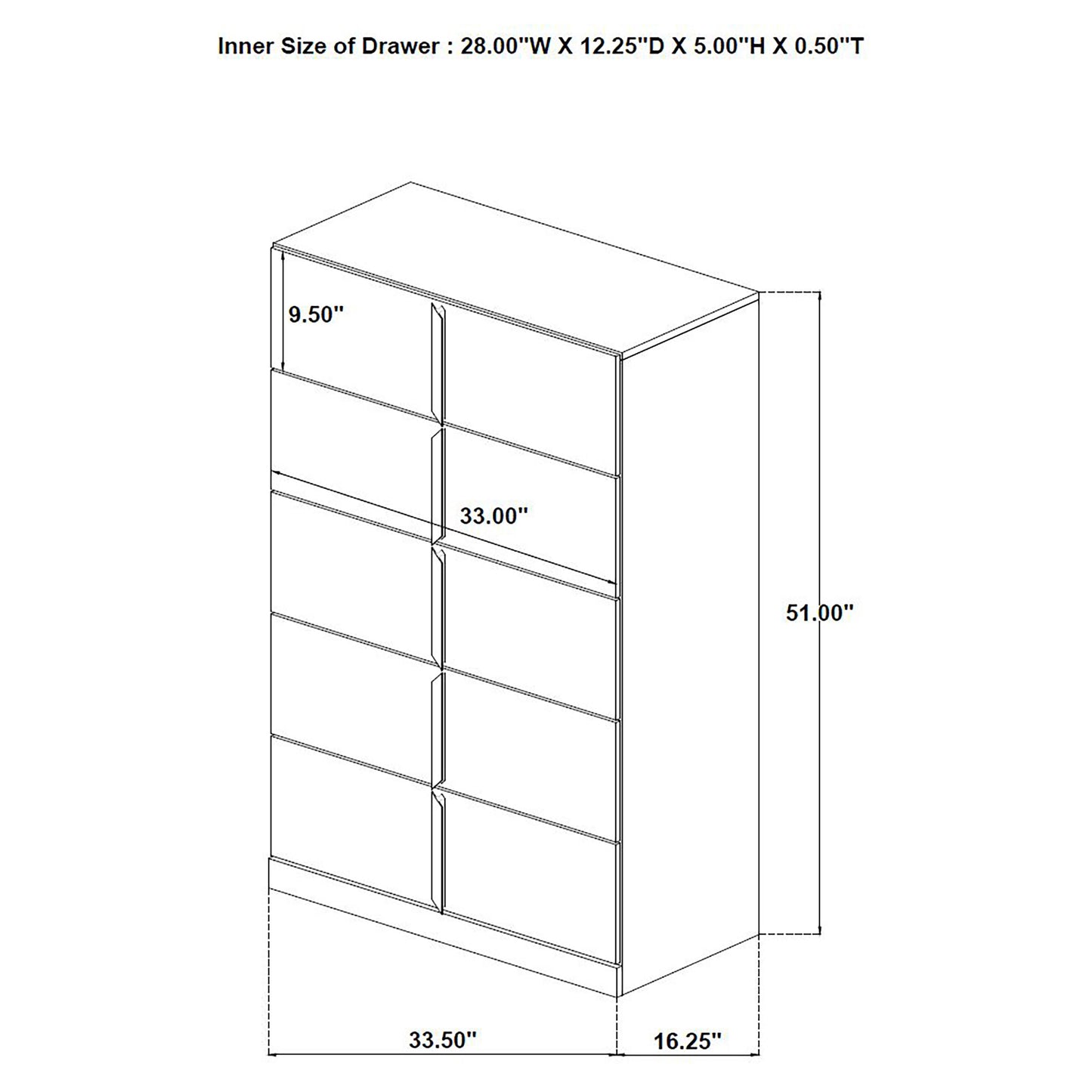Ines 5-drawer Bedroom Chest of Drawers White High Gloss - Discount Furniture Connection
