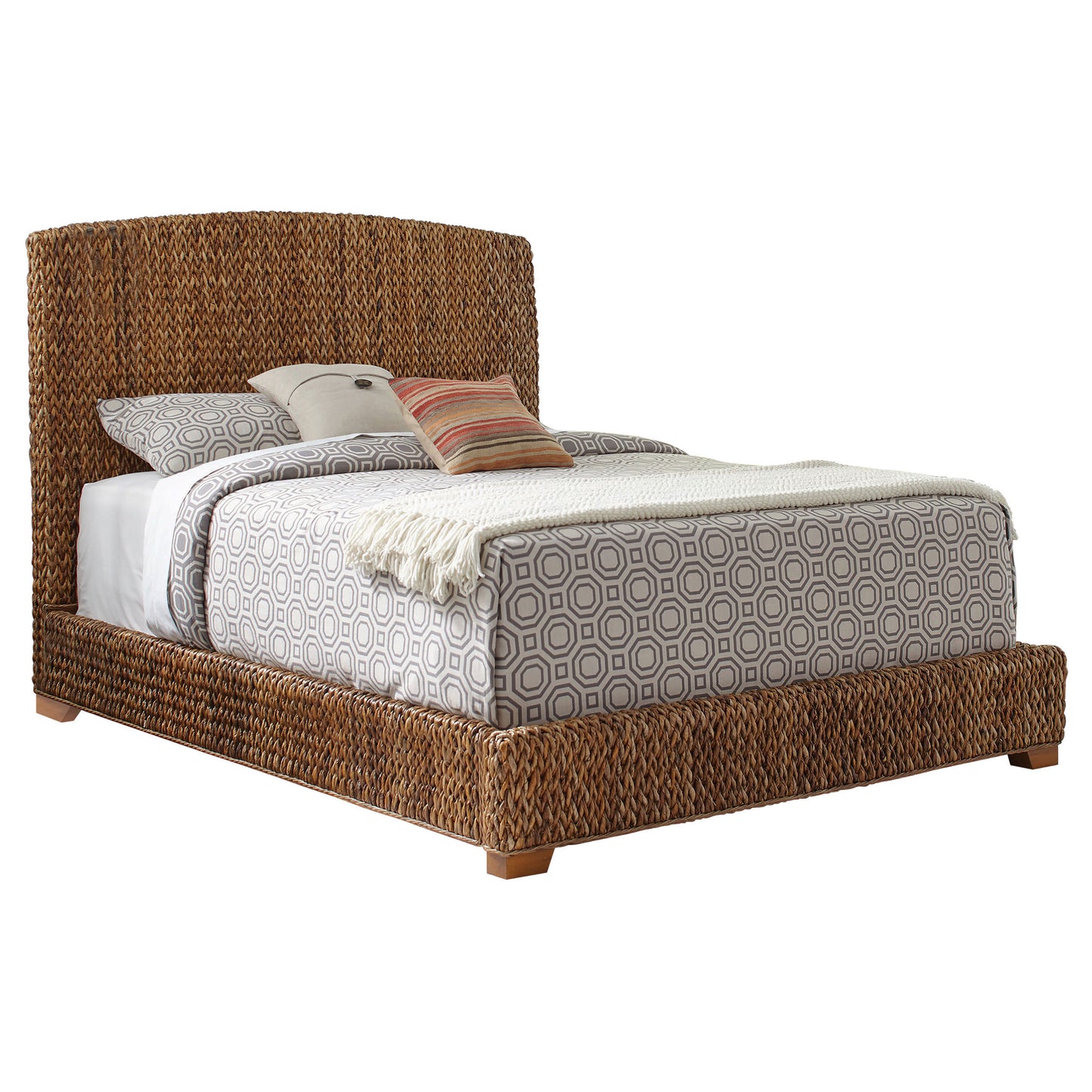 Laughton Banana Leaf Eastern King Panel Bed Amber - Discount Furniture Connection