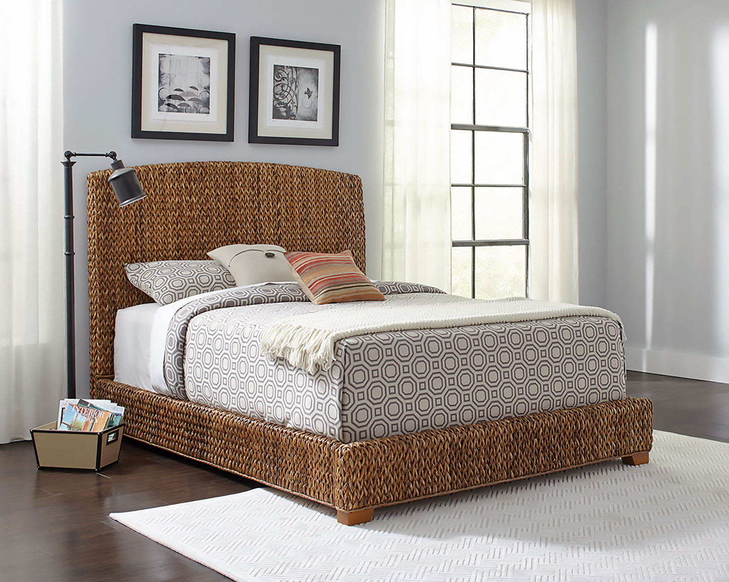 Laughton Banana Leaf Eastern King Panel Bed Amber - Discount Furniture Connection