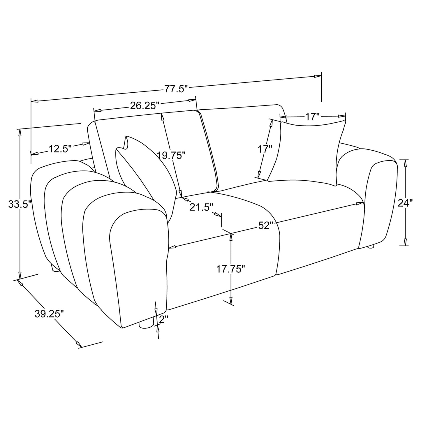 Burnett Chenille Upholstered Wide Arm Loveseat Ivory