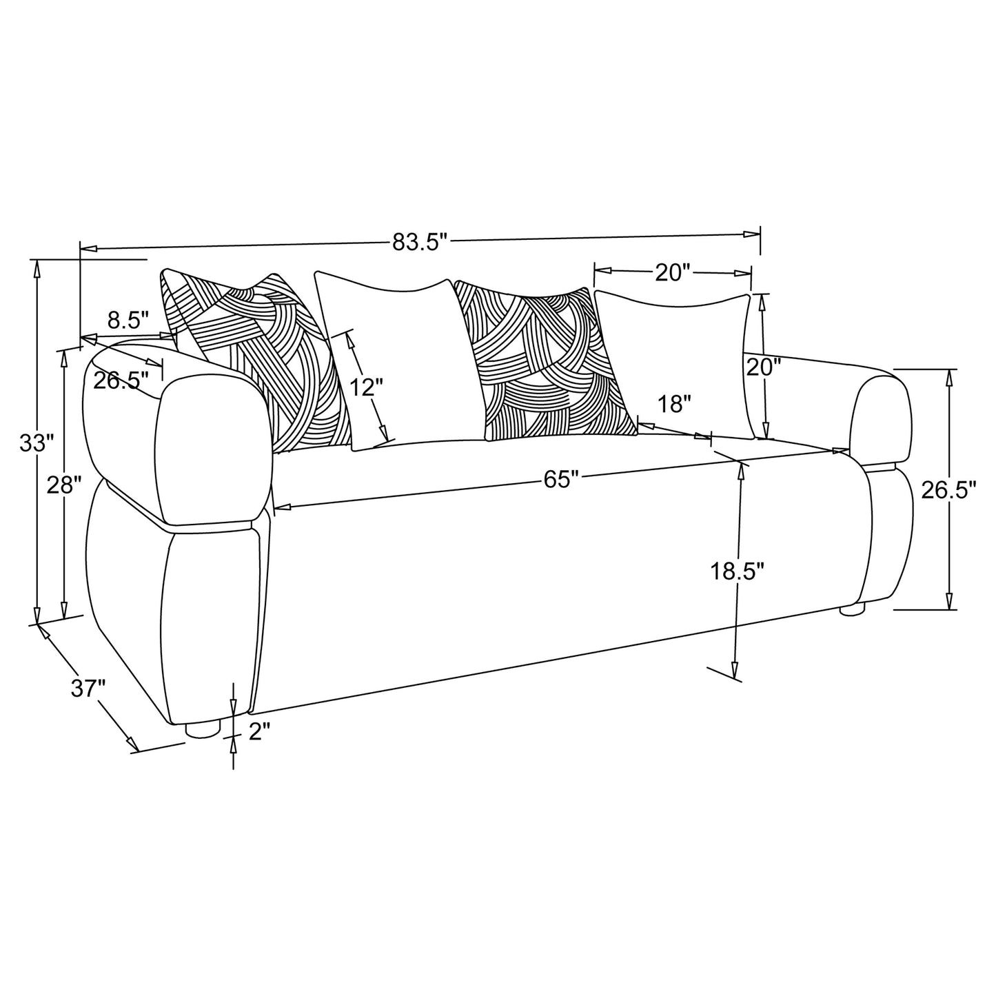 Jeanette 84-inch Fabric Upholstered Round Arm Sofa Beige