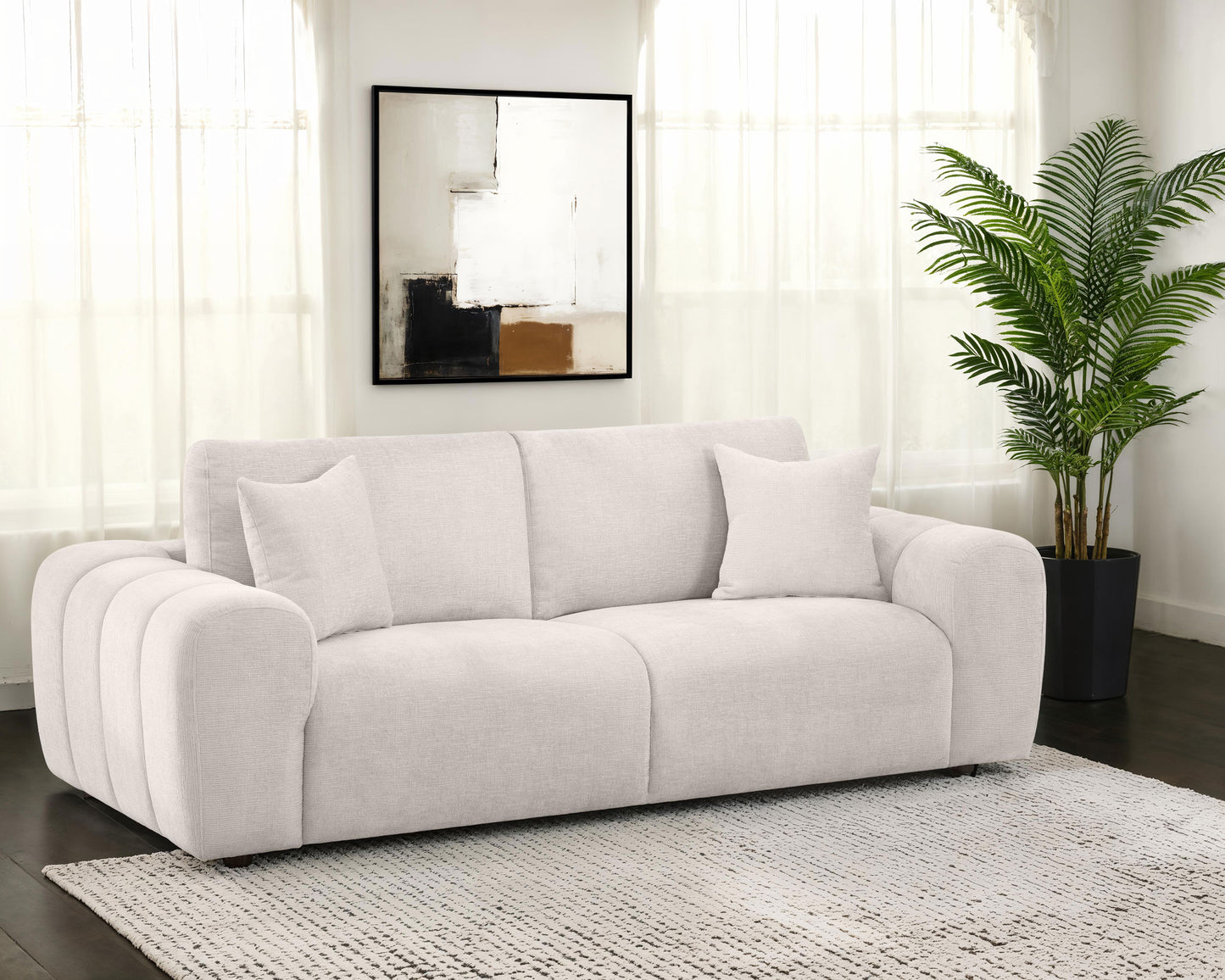 Burnett Chenille Upholstered Wide Arm Sofa Ivory