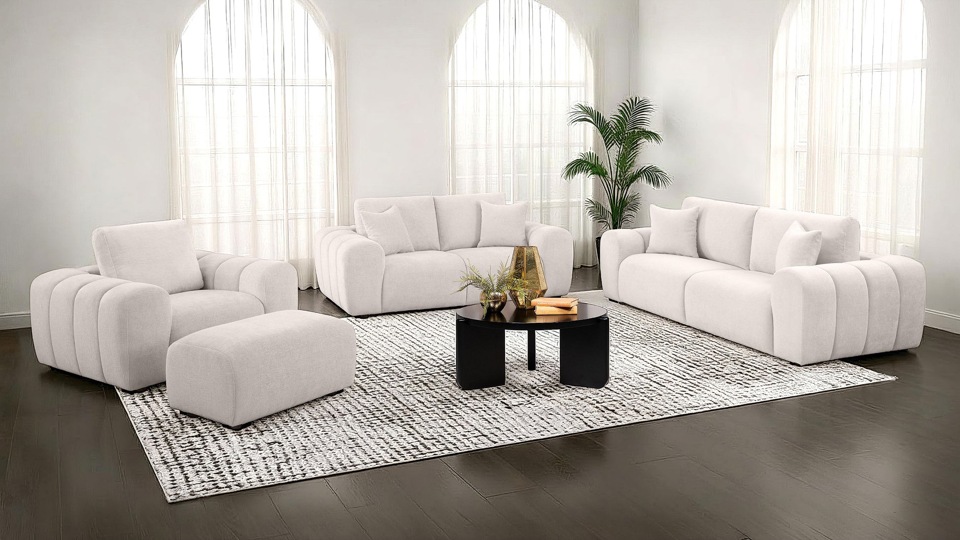 Burnett 4-piece Chenille Upholstered Sofa Set Ivory - Discount Furniture Connection