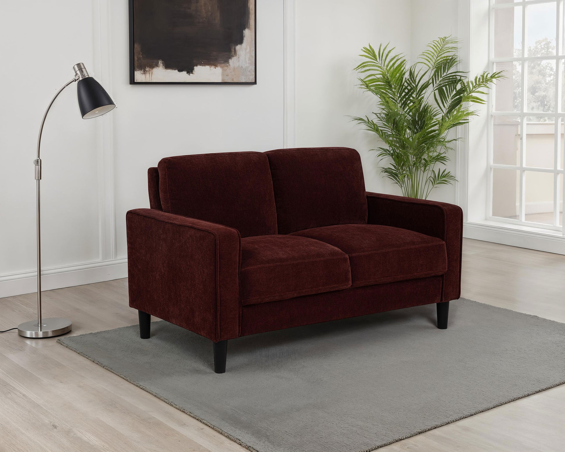 Ruth Fabric Upholstered Track Arm Loveseat Rust Red - Discount Furniture Connection