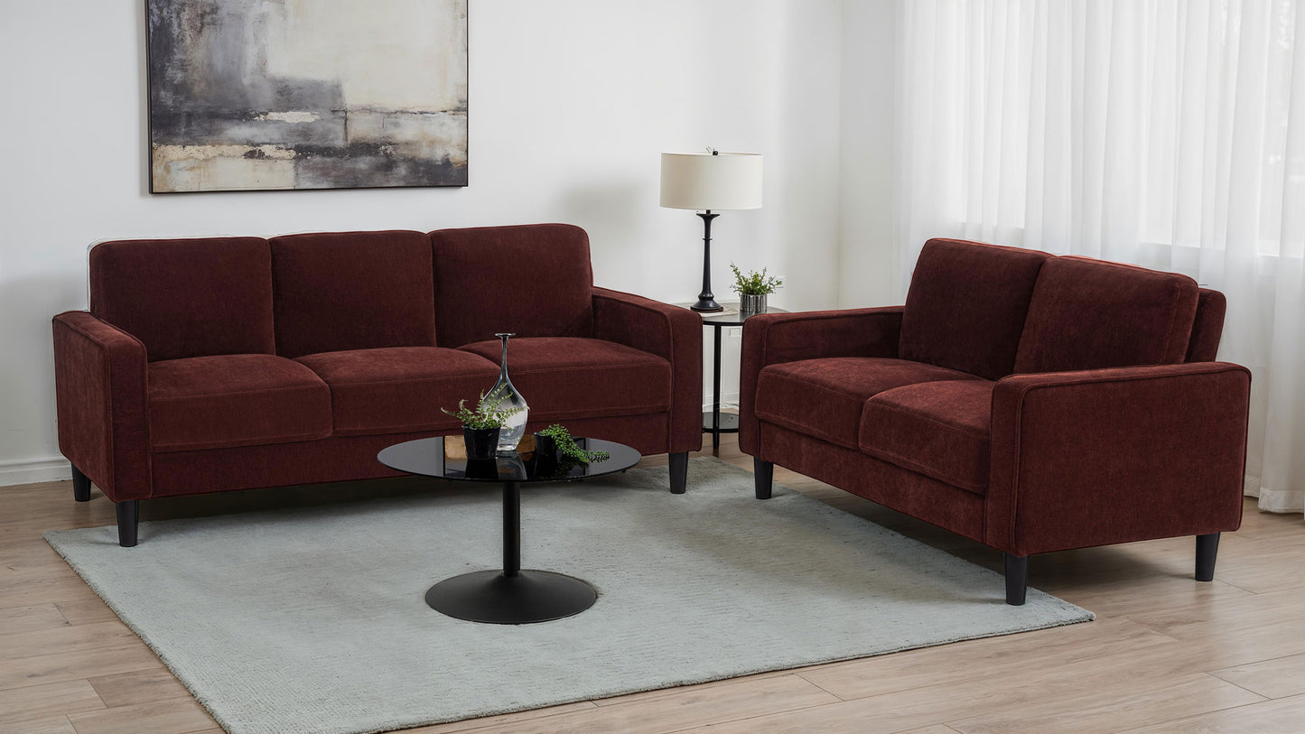 Ruth Fabric Upholstered Track Arm Loveseat Rust Red - Discount Furniture Connection