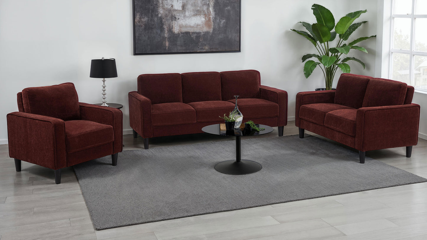 Ruth Fabric Upholstered Track Arm Loveseat Rust Red - Discount Furniture Connection