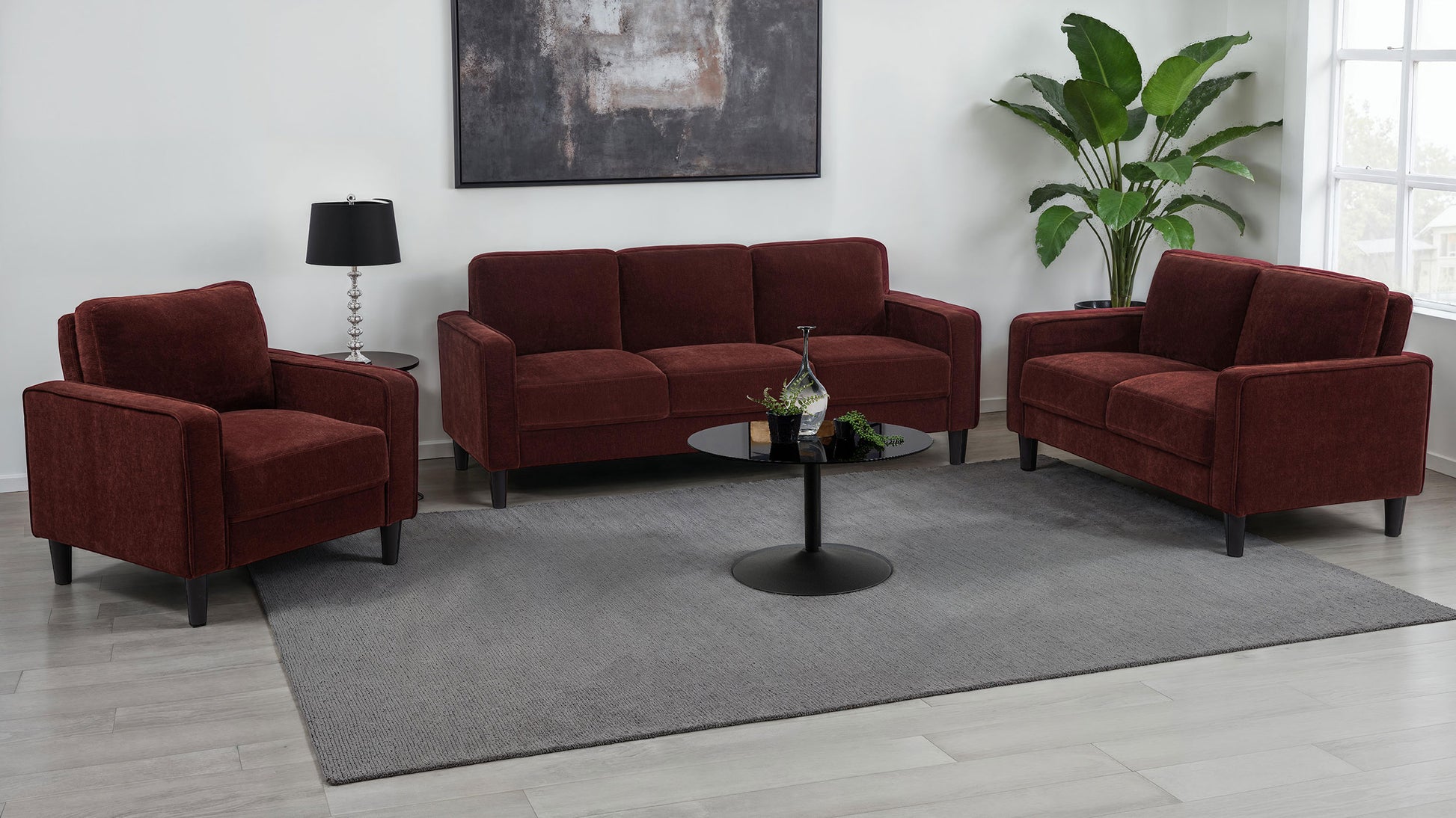 Ruth Fabric Upholstered Track Arm Loveseat Rust Red - Discount Furniture Connection