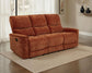 Navarro Chenille Upholstered Reclining Sofa Burnt Orange