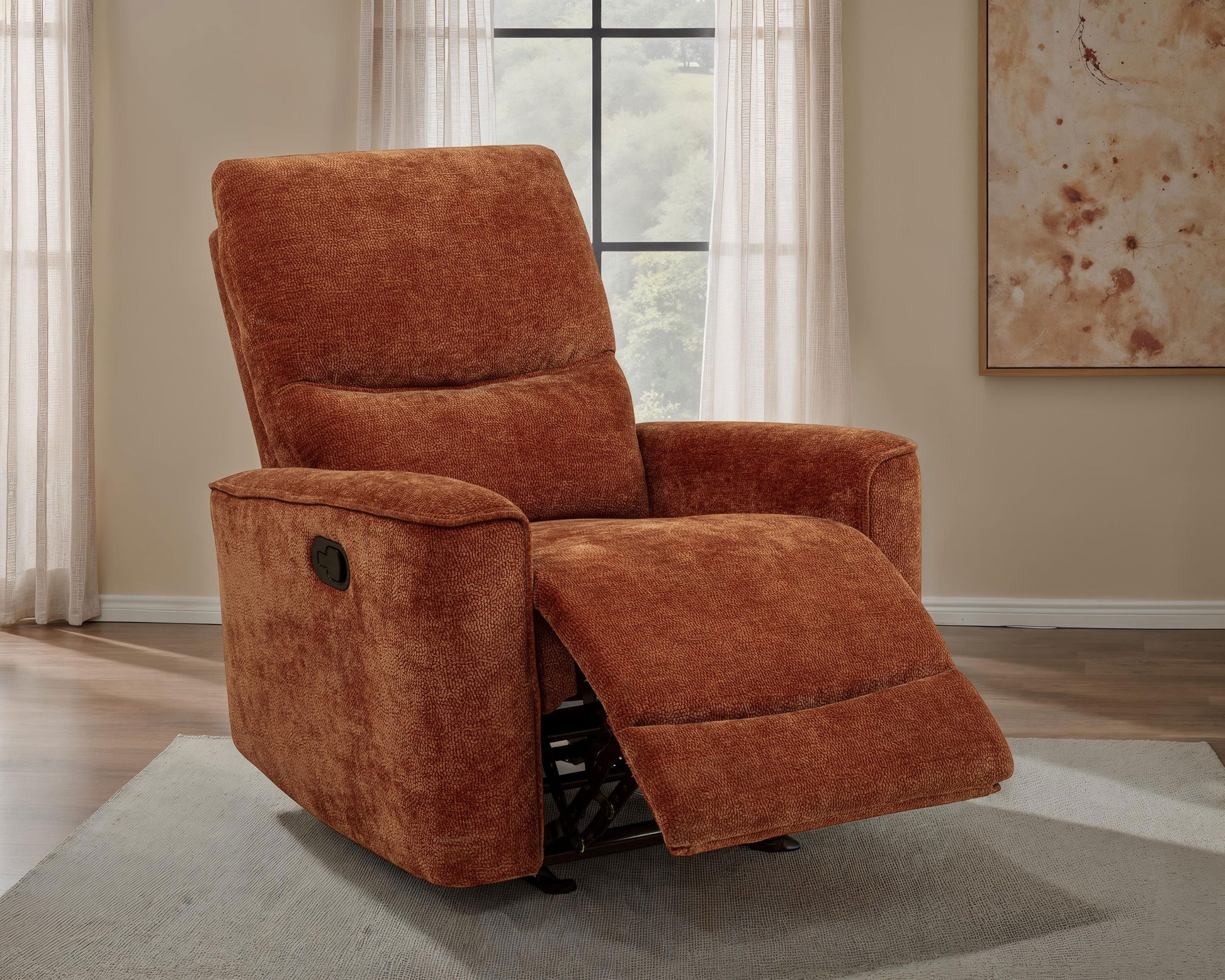 Navarro Chenille Upholstered Glider Recliner Burnt Orange - Discount Furniture Connection