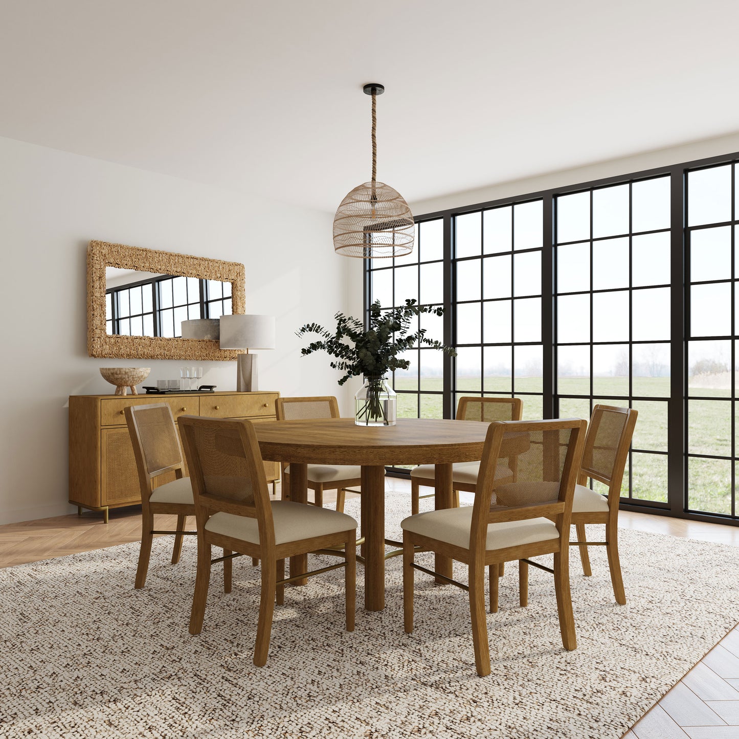 Arini 7-piece Round Dining Room Table Set Sand Wash - Discount Furniture Connection