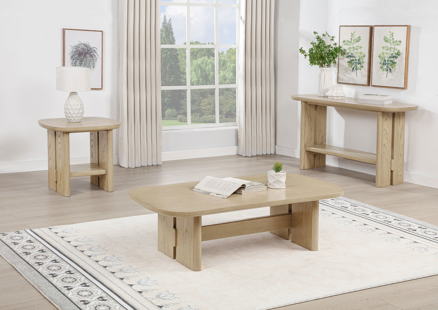 Kailani Coastal Square End Side Table with Shelf Beige Oak
