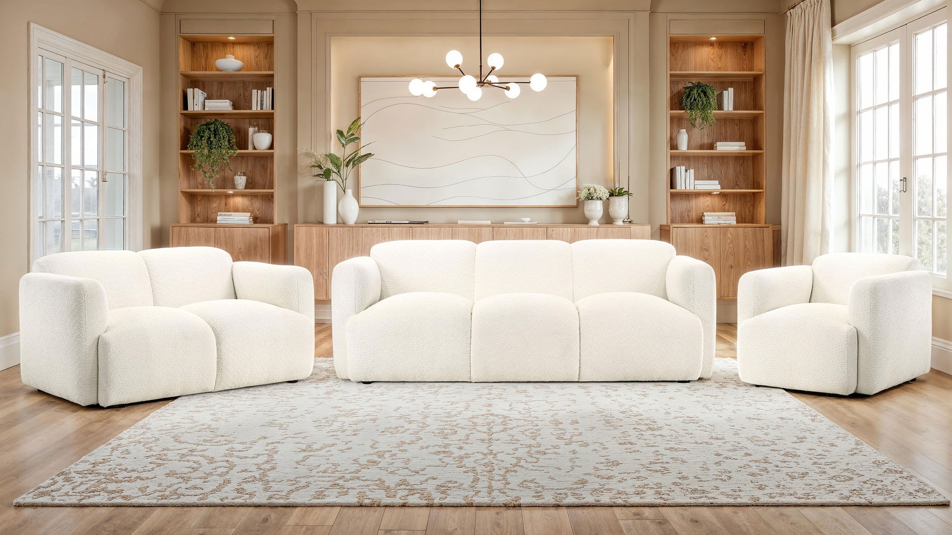 Dorset 3-piece Upholstered Round Track Arm Sofa Set White - Discount Furniture Connection