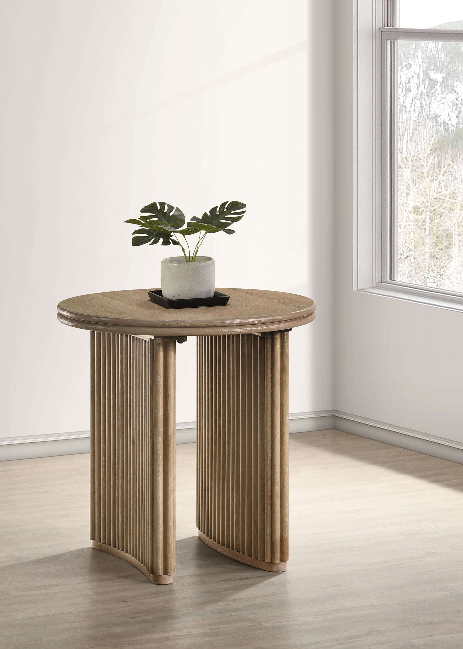 Adina Round Wood Side End Table Distressed Light Brown - Discount Furniture Connection