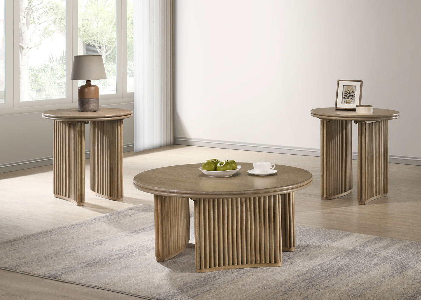 Adina Round Wood Side End Table Distressed Light Brown - Discount Furniture Connection