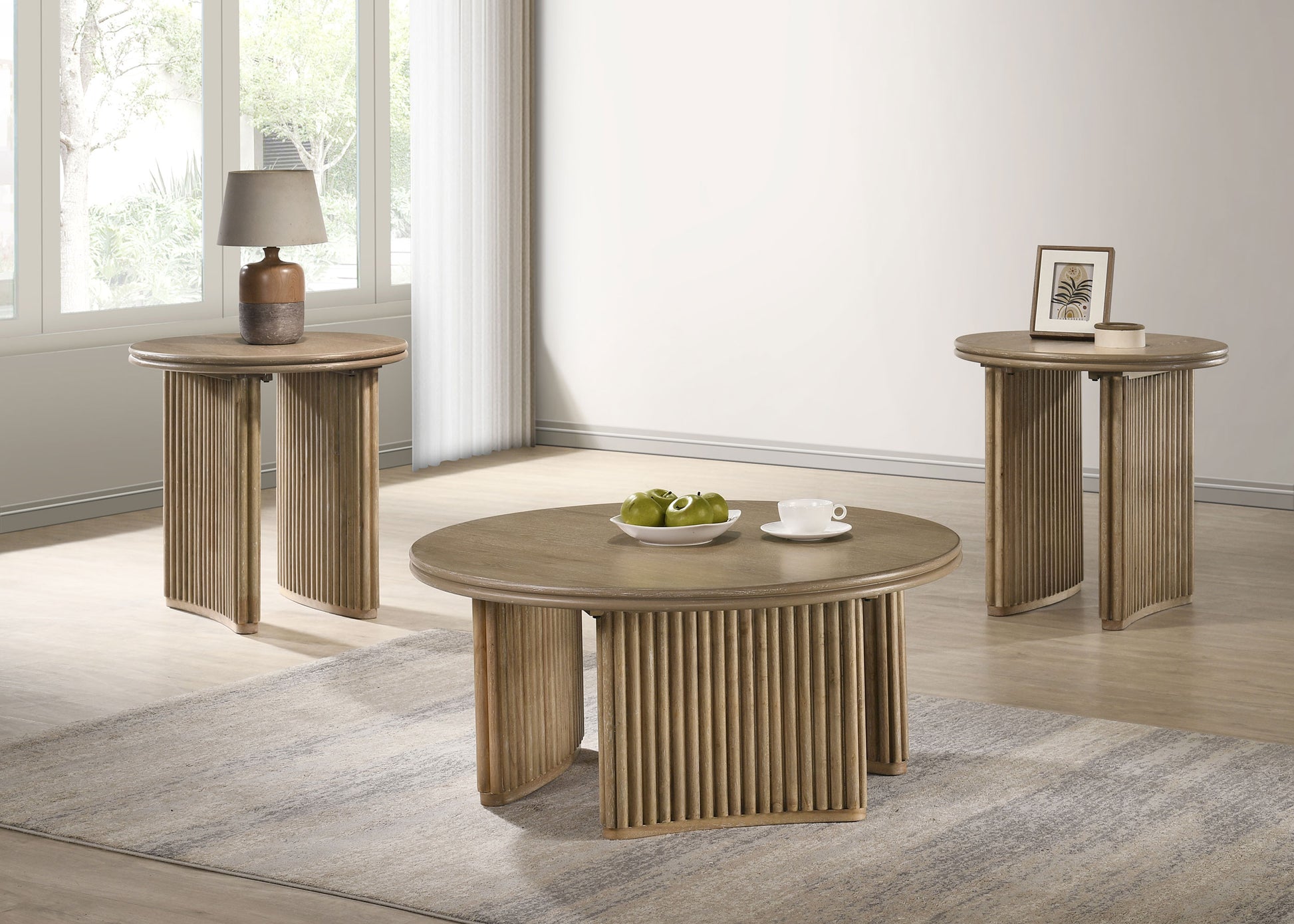 Adina Round Wood Side End Table Distressed Light Brown - Discount Furniture Connection