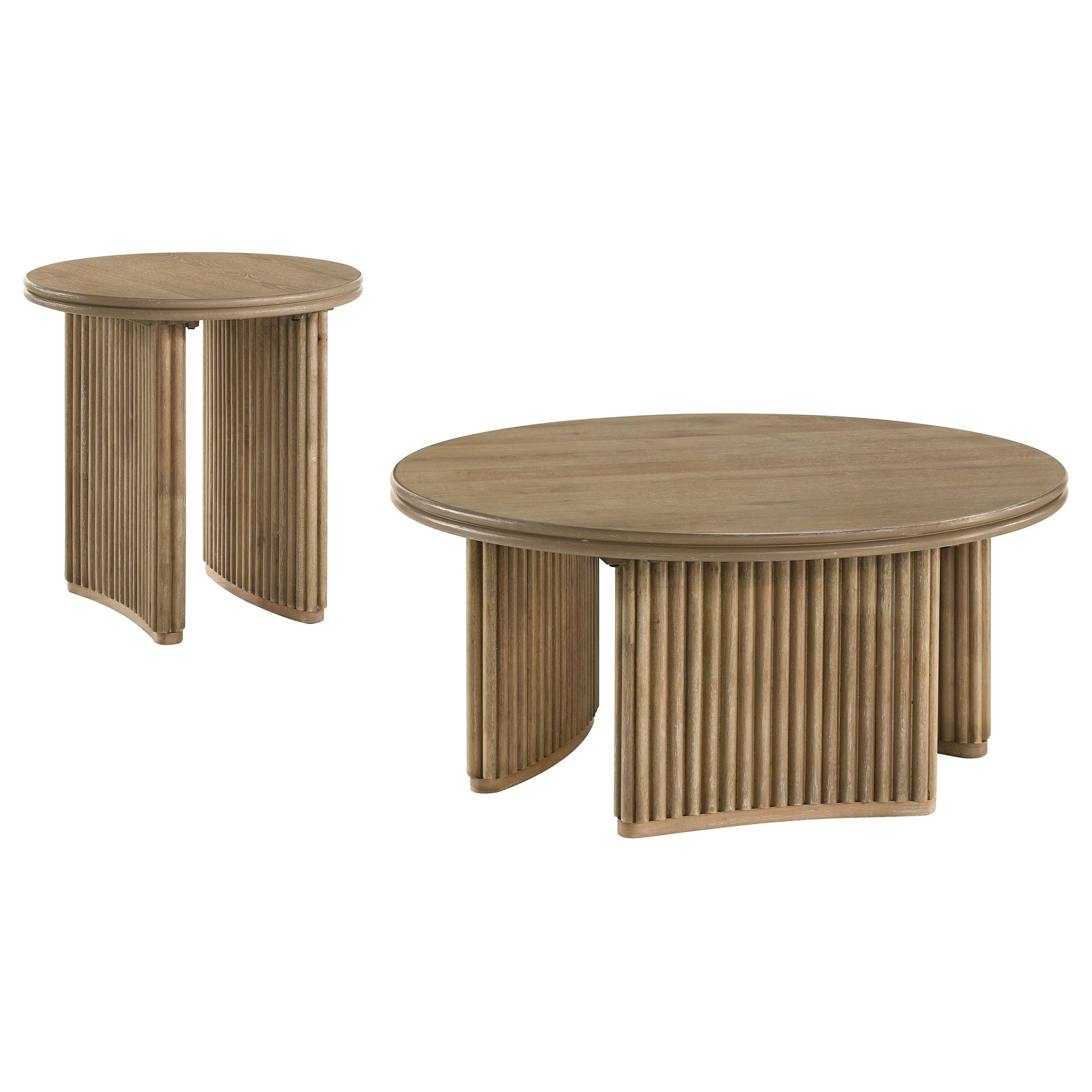 Adina 2-piece Round Coffee Table Set Distressed Light Brown - Discount Furniture Connection