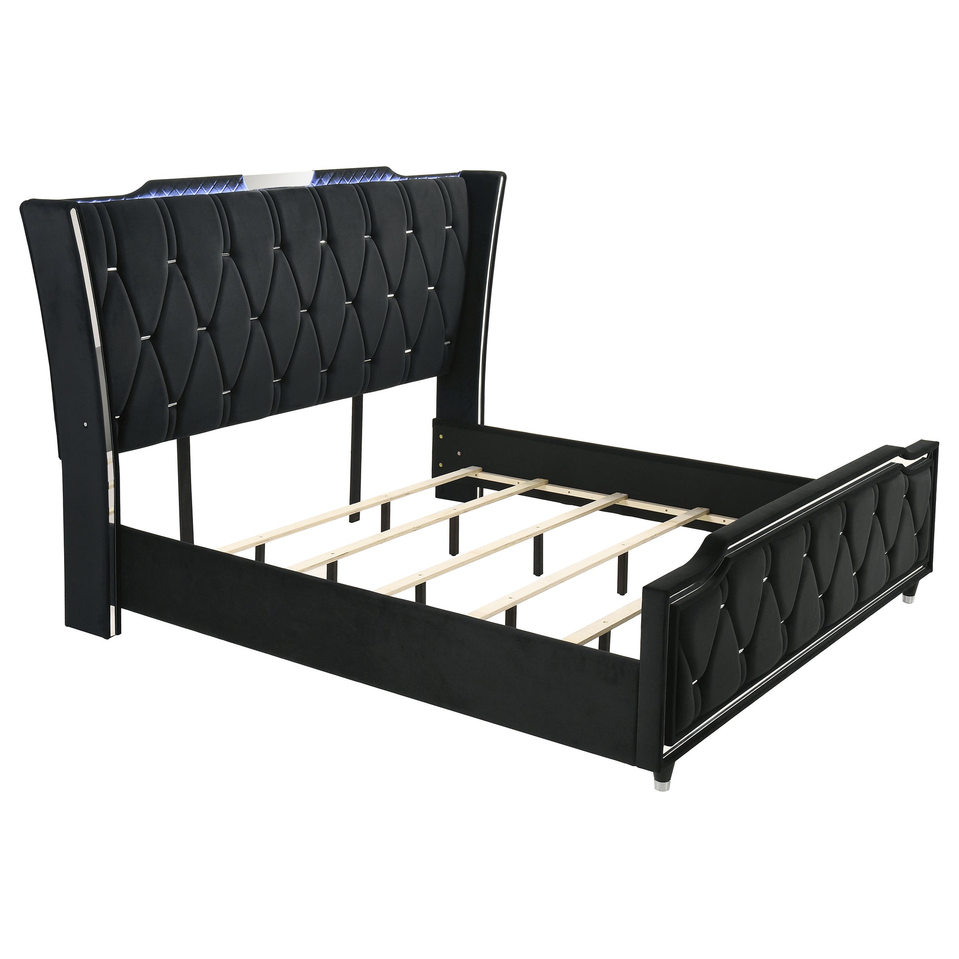 Lorient Eastern King LED Upholstered Bed Black - Discount Furniture Connection