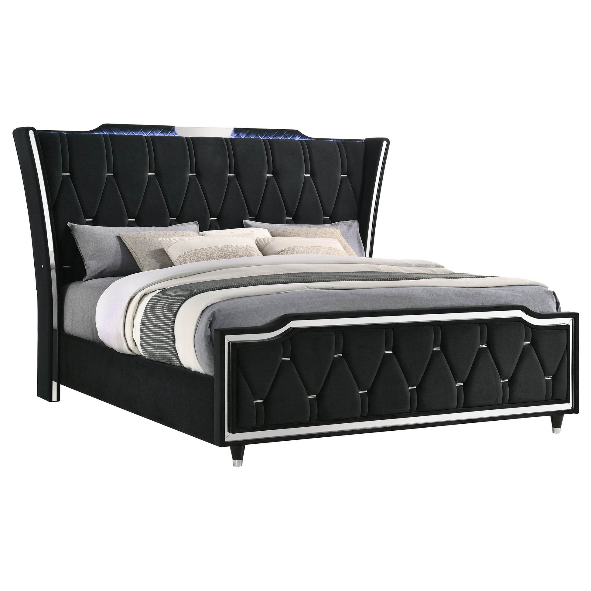 Lorient Eastern King LED Upholstered Bed Black - Discount Furniture Connection